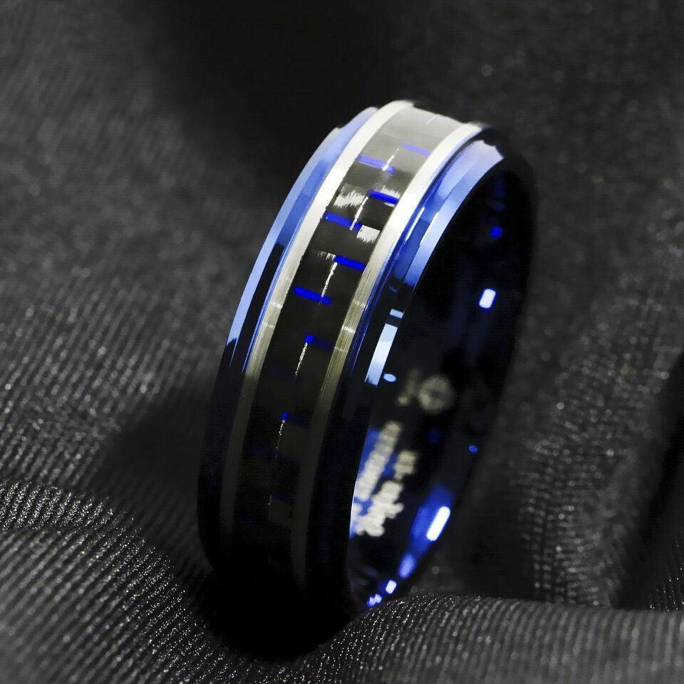 Black and Blue Carbon Fiber Wedding Band Rings for Men and Women - Jewelry Store by Erik Rayo