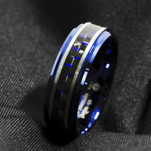 Load image into Gallery viewer, Men&#39;s Wedding Band Rings - Black and Blue Carbon Fiber - Wedding Rings for Men and Women
