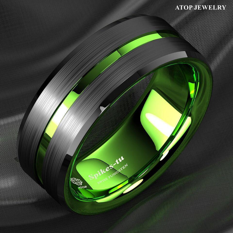 Black Green Line Wedding Band Ring - Wedding Rings for Men and Women - Jewelry Store by Erik Rayo