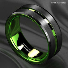 Load image into Gallery viewer, Men&#39;s Wedding Band Rings - Black Green Line - Wedding Rings for Men and Women
