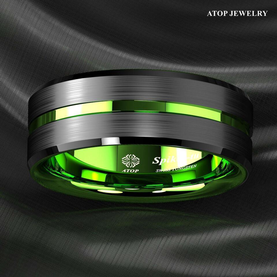 Black Green Line Wedding Band Ring - Wedding Rings for Men and Women - Jewelry Store by Erik Rayo
