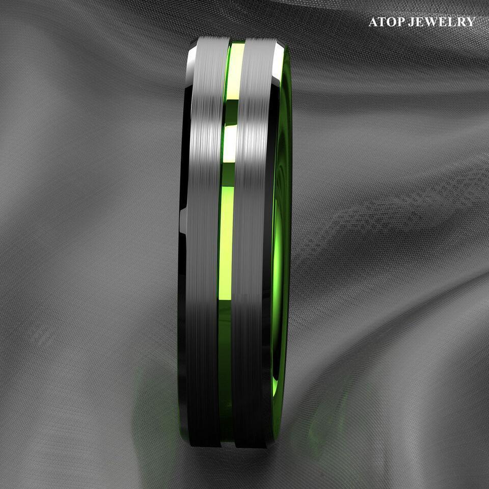 Men's Wedding Band 6mm Black Green Line Ring for Men and Women - Jewelry Store by Erik Rayo