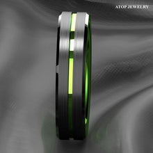 Load image into Gallery viewer, Mens Wedding Band 6mm Black Green Line Rings for Men and Women
