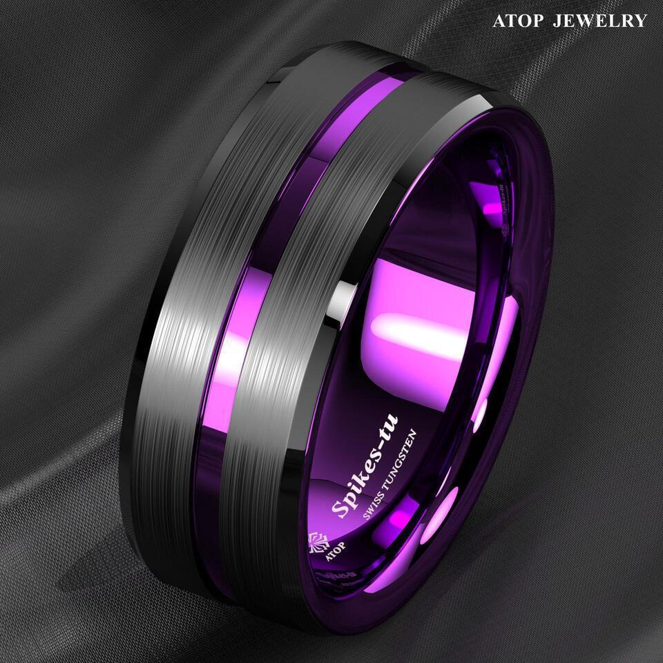 Black and Purple Line Wedding Band Ring - Wedding Rings for Men and Women - Jewelry Store by Erik Rayo