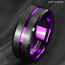 Load image into Gallery viewer, Men&#39;s Black and Purple Line Wedding Band Ring - Stylish Wedding Rings for Men and Women
