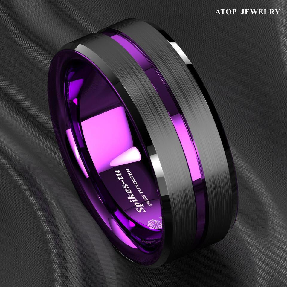Black and Purple Line Wedding Band Ring - Wedding Rings for Men and Women - Jewelry Store by Erik Rayo