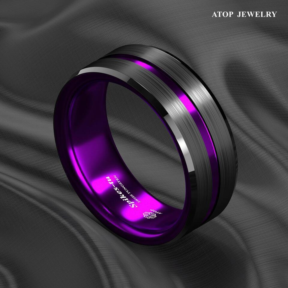 Black and Purple Line Wedding Band Ring - Wedding Rings for Men and Women - Jewelry Store by Erik Rayo