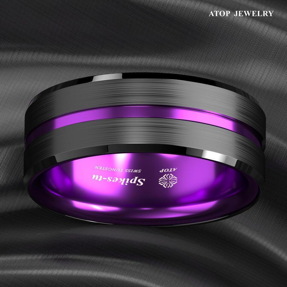 Black and Purple Line Wedding Band Ring - Wedding Rings for Men and Women - Jewelry Store by Erik Rayo