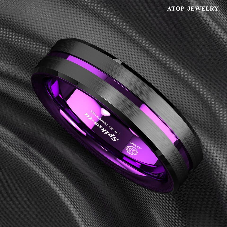 6mm Black Purple Line Wedding Band Ring - Wedding Rings for Men and Women - Jewelry Store by Erik Rayo