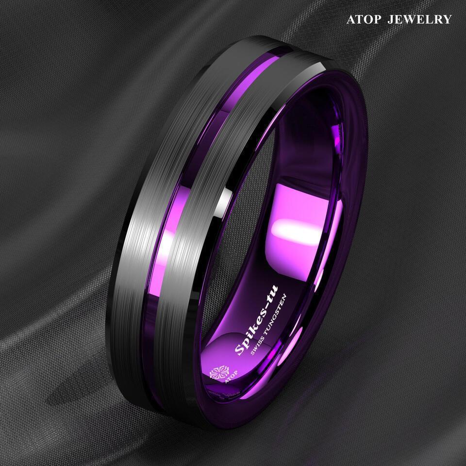 6mm Black Purple Line Wedding Band Ring - Wedding Rings for Men and Women - Jewelry Store by Erik Rayo