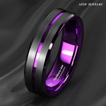 Load image into Gallery viewer, 6mm Black Purple Line Men&#39;s Wedding Band Ring - Wedding Rings for Men and Women
