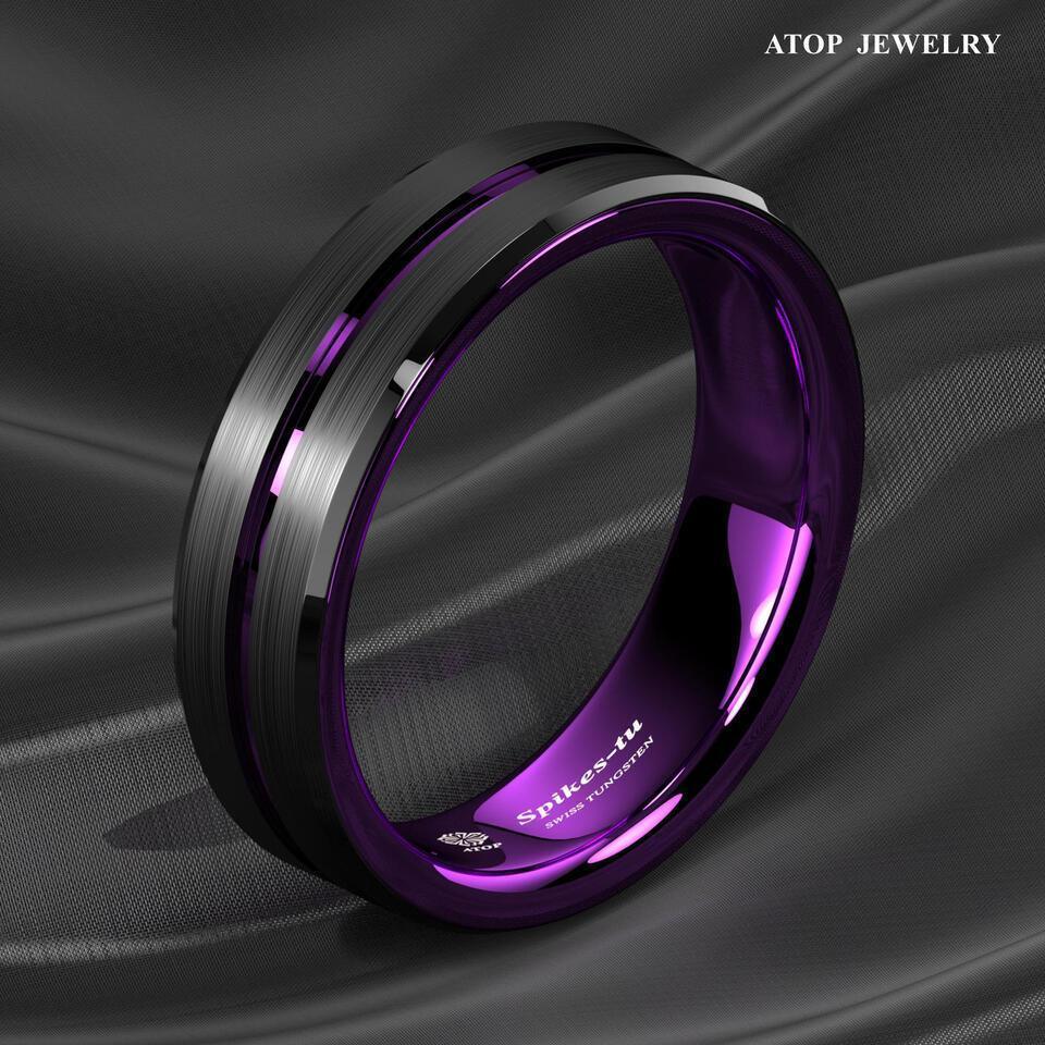 6mm Black Purple Line Wedding Band Ring - Wedding Rings for Men and Women - Jewelry Store by Erik Rayo