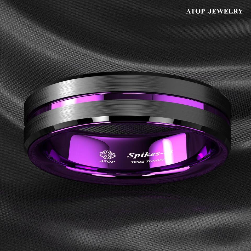 6mm Black Purple Line Wedding Band Ring - Wedding Rings for Men and Women - Jewelry Store by Erik Rayo