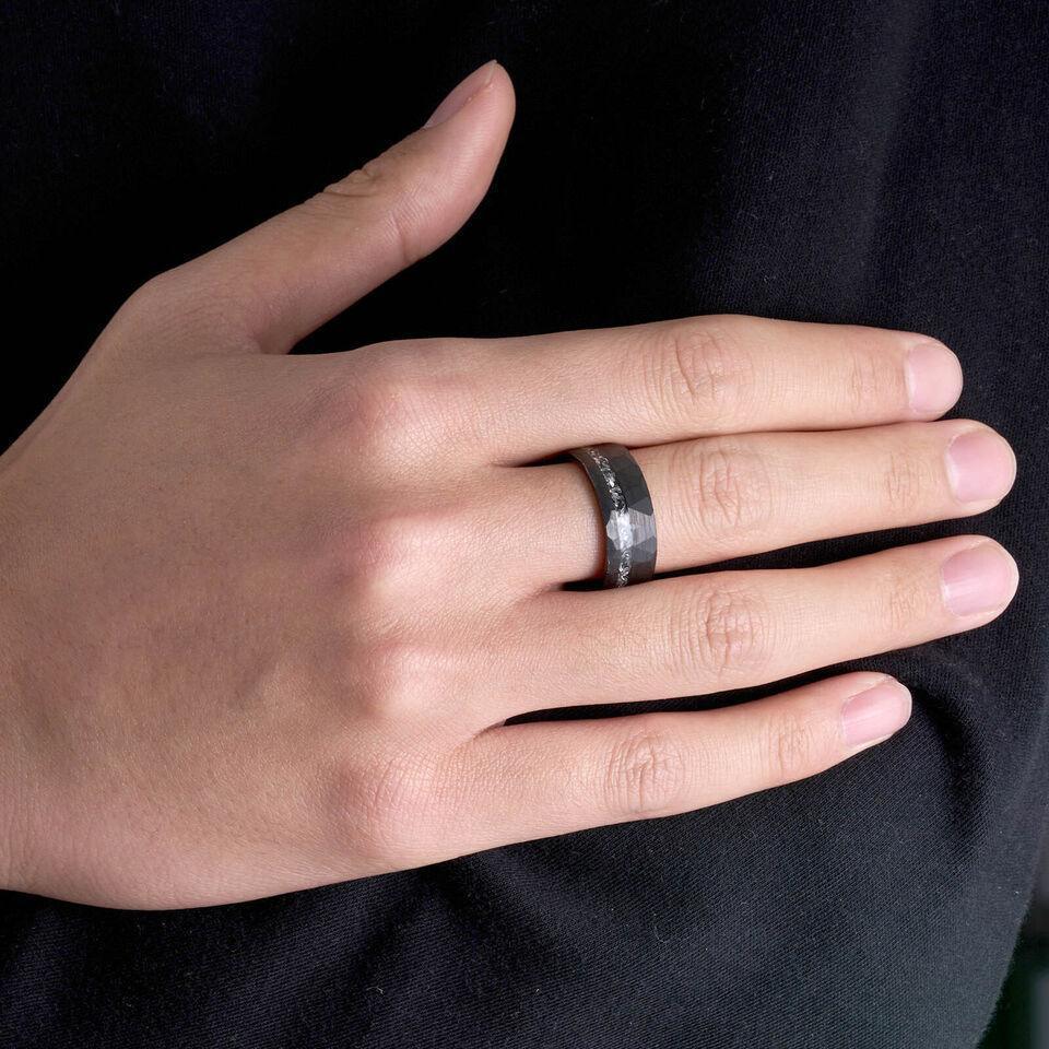 6mm Black Wedding Band with Meteorite Inlay for Men and Women - Jewelry Store by Erik Rayo