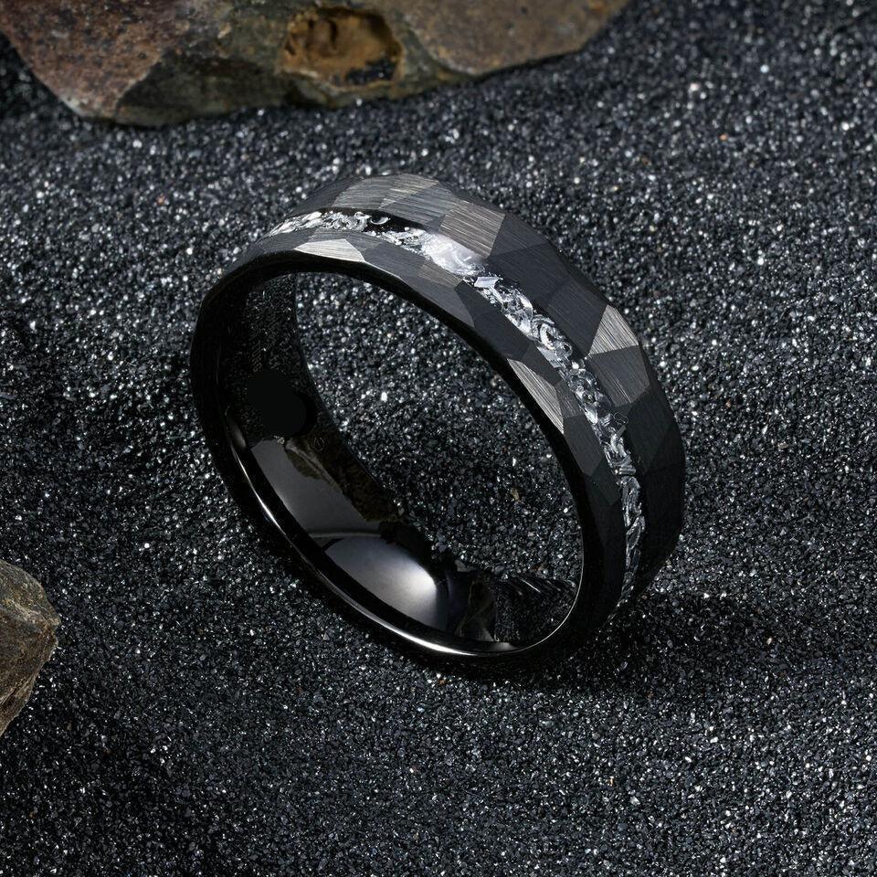 6mm Black Wedding Band with Meteorite Inlay for Men and Women - Jewelry Store by Erik Rayo