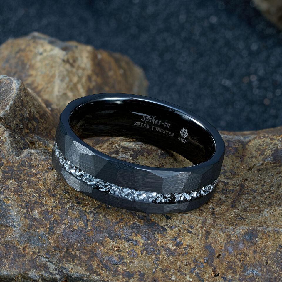 6mm Black Wedding Band with Meteorite Inlay for Men and Women - Jewelry Store by Erik Rayo