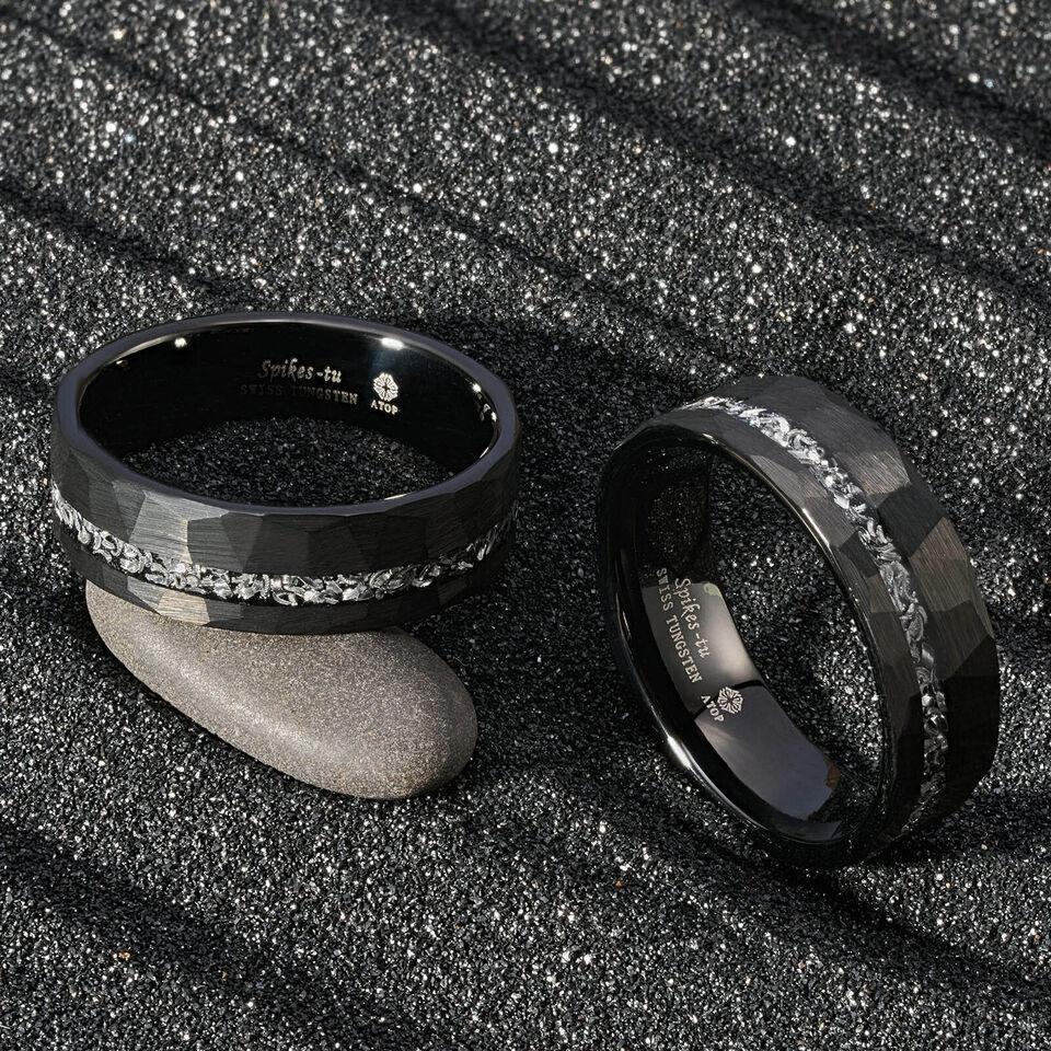 6mm Black Wedding Band with Meteorite Inlay for Men and Women - Jewelry Store by Erik Rayo