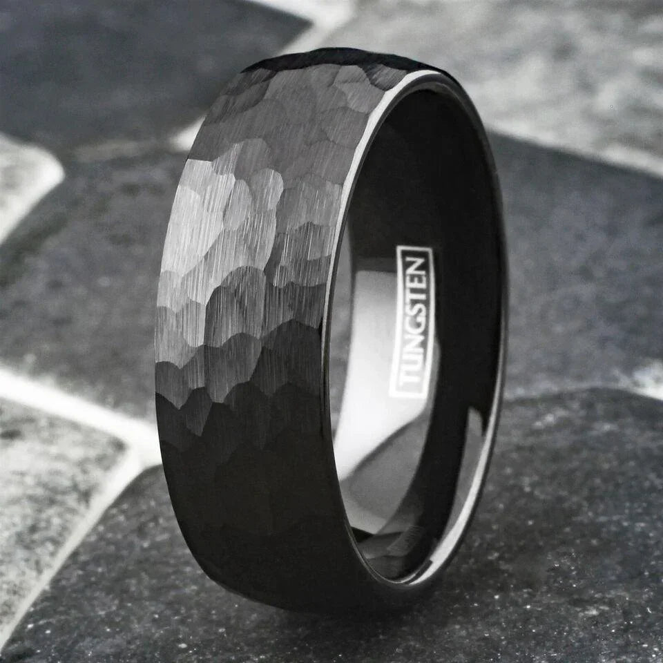 Men's 6mm Black Hammered Comfort Fit Wedding Band Ring - Unisex - Jewelry Store by Erik Rayo