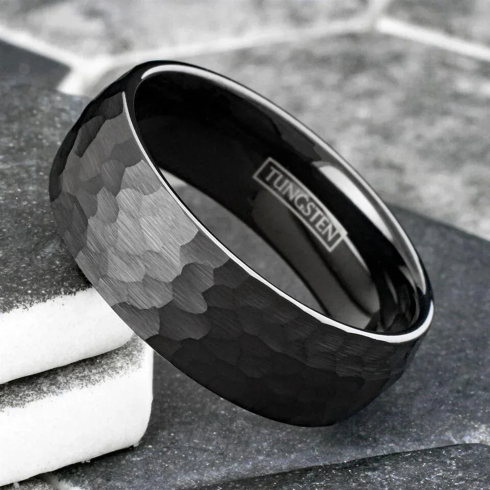Men's 6mm Black Hammered Comfort Fit Wedding Band Ring - Unisex - Jewelry Store by Erik Rayo
