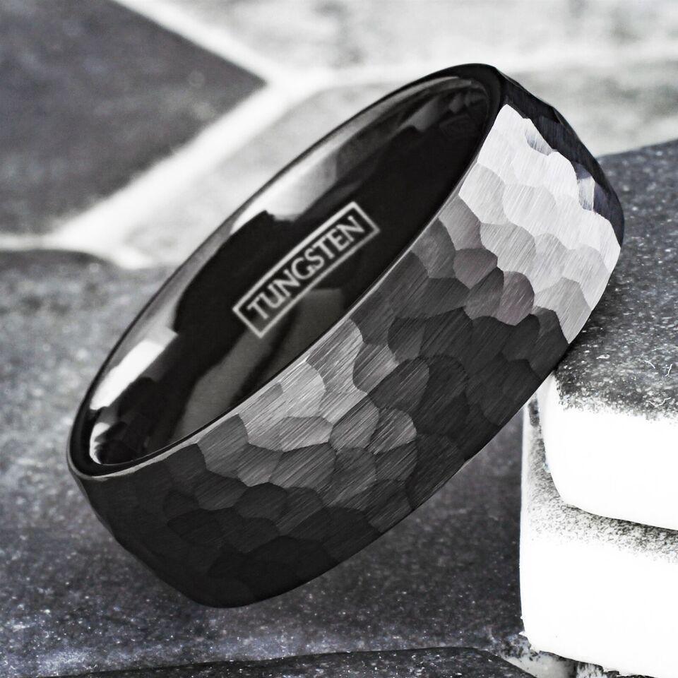 Men's 6mm Black Hammered Comfort Fit Wedding Band Ring - Unisex - Jewelry Store by Erik Rayo