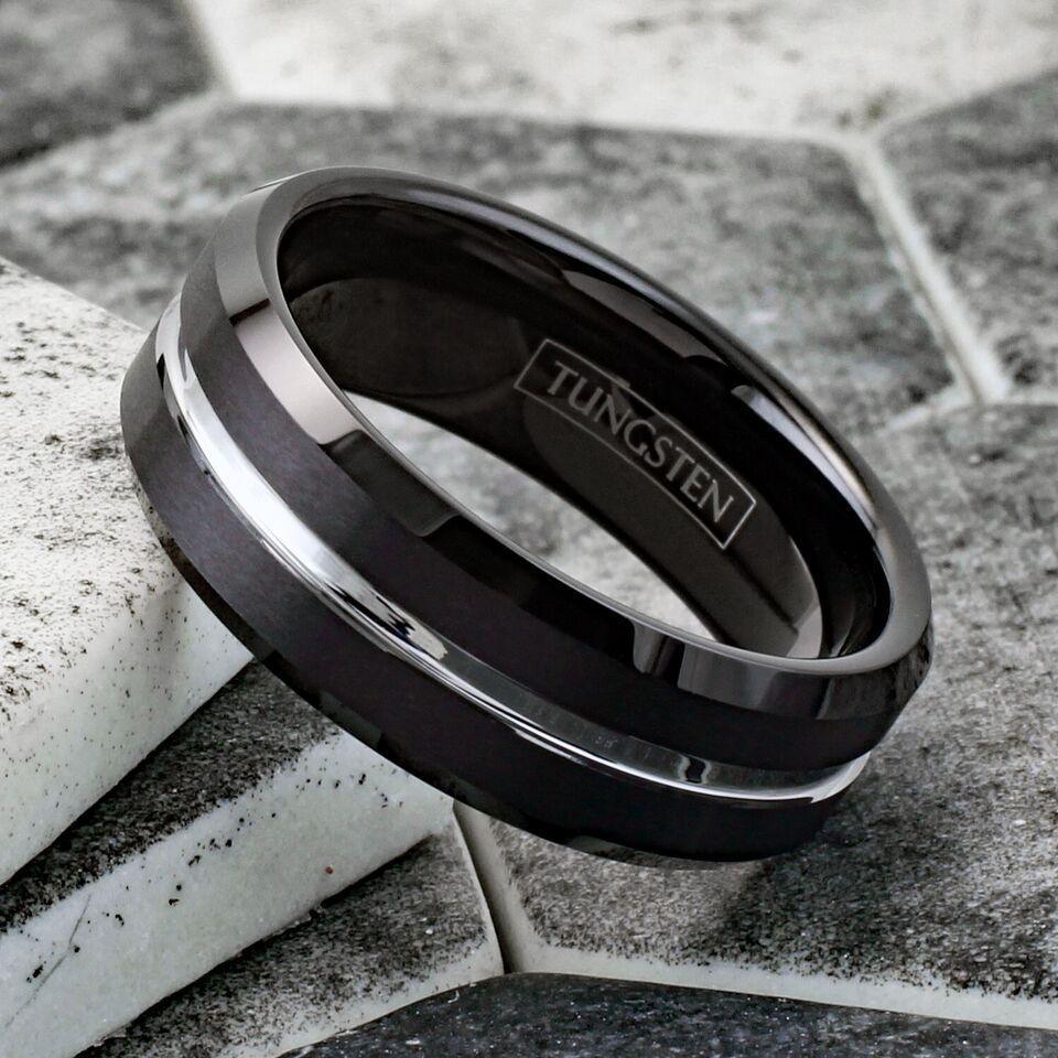 Men's Wedding Band Rings - Black Silver Line - Wedding Rings for Men and Women - Jewelry Store by Erik Rayo