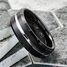 Load image into Gallery viewer, Men&#39;s Wedding Band Rings - Black Silver Line - Wedding Rings for Men and Women
