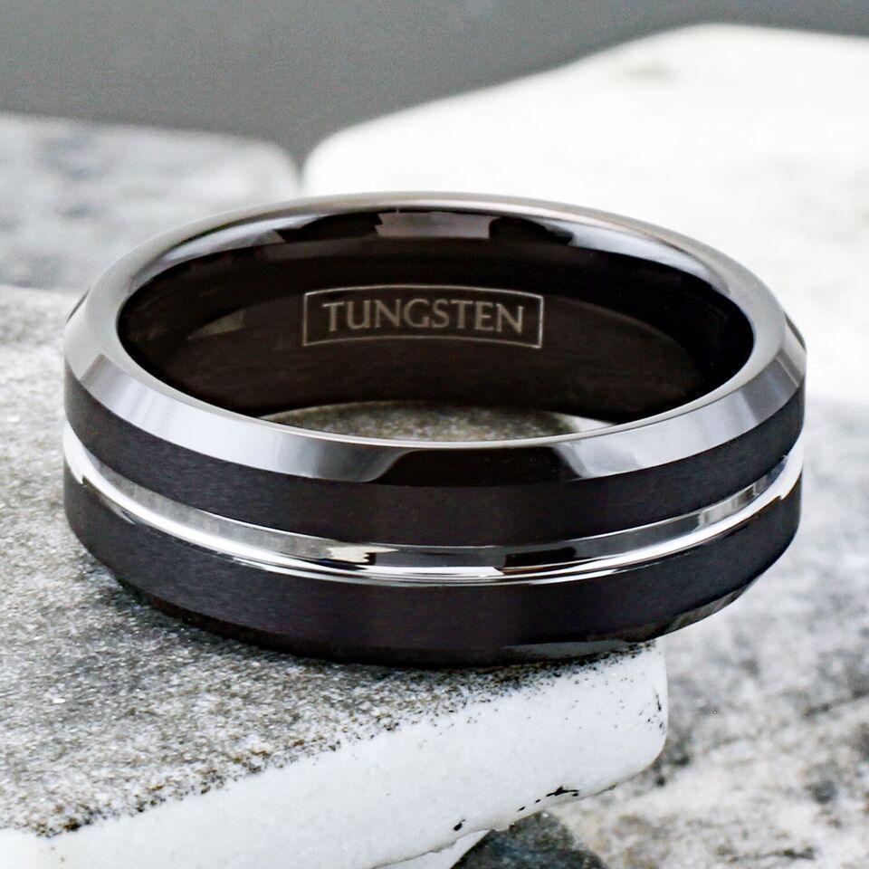 6mm Black Silver Line Wedding Band Ring for Men and Women - Jewelry Store by Erik Rayo