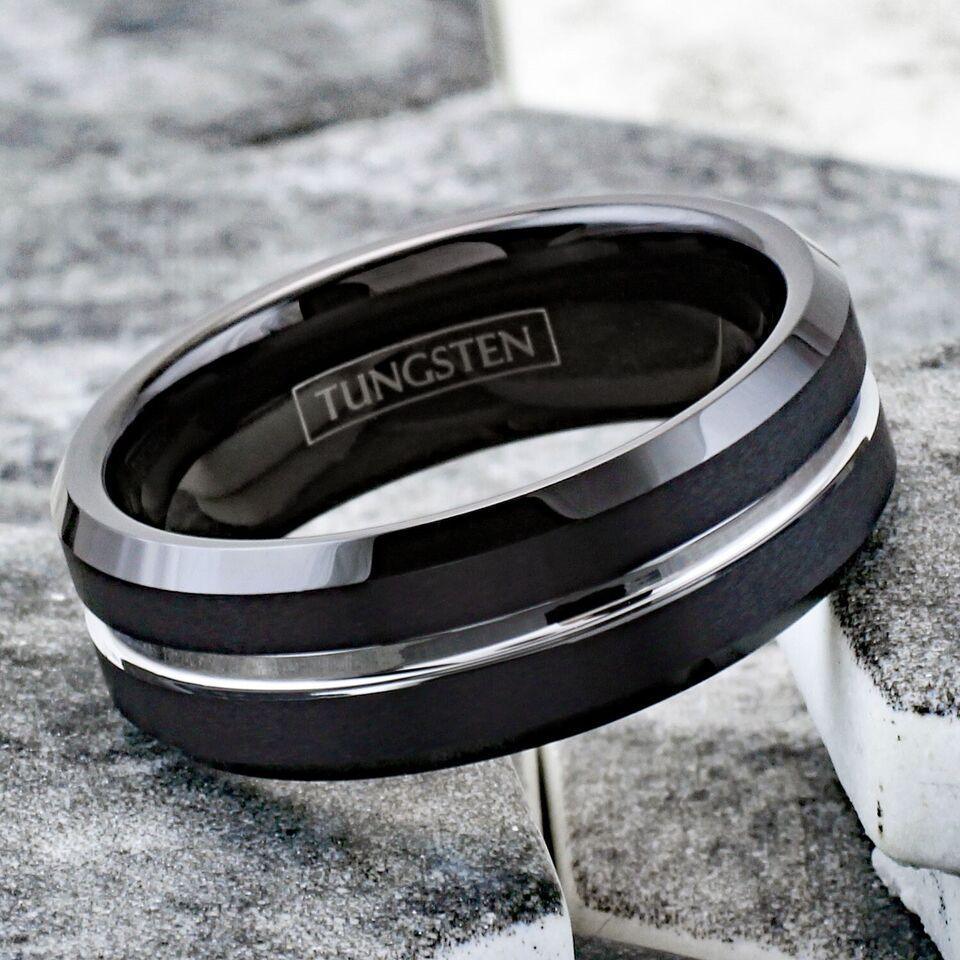 6mm Black Silver Line Wedding Band Ring for Men and Women - Jewelry Store by Erik Rayo