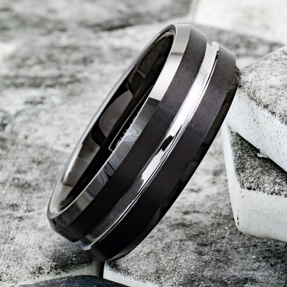 6mm Black Silver Line Wedding Band Ring for Men and Women - Jewelry Store by Erik Rayo