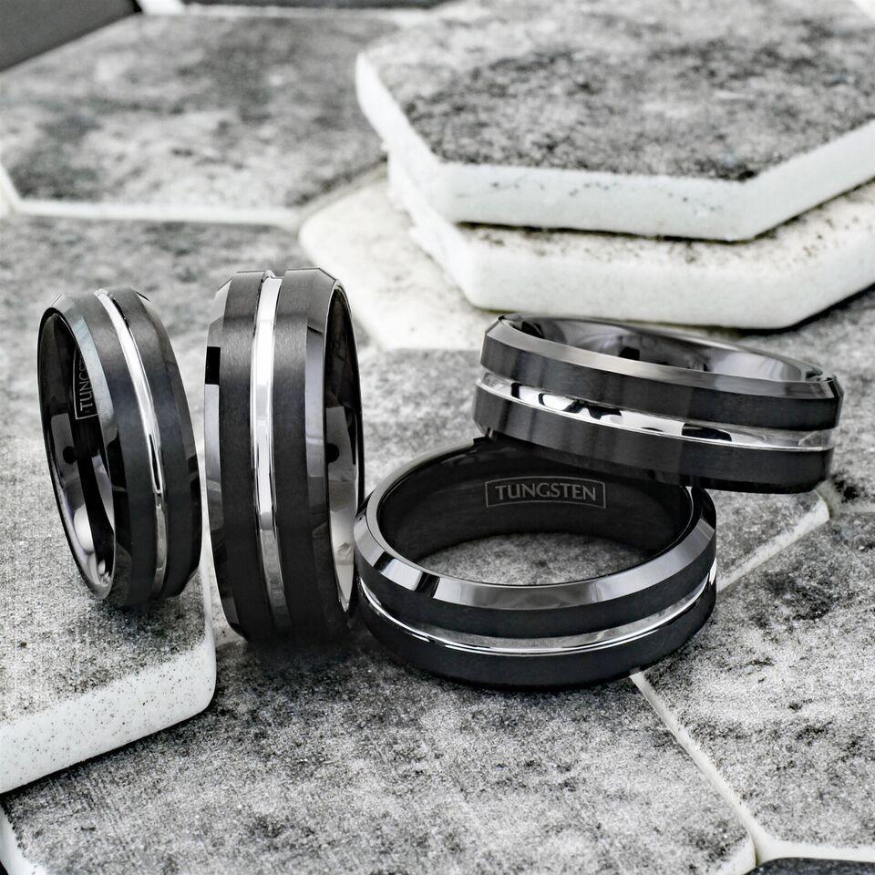 Men's Wedding Band Rings - Black Silver Line - Wedding Rings for Men and Women - Jewelry Store by Erik Rayo