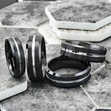 Load image into Gallery viewer, Men&#39;s Wedding Band Rings - Black Silver Line - Wedding Rings for Men and Women
