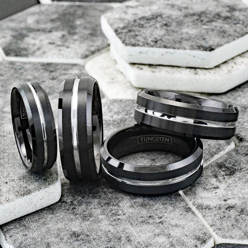 6mm Black Silver Line Wedding Band Ring for Men and Women - Jewelry Store by Erik Rayo