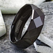 Load image into Gallery viewer, Men&#39;s Black Multi-Faceted Wedding Band Ring - Durable and Stylish for Men and Women
