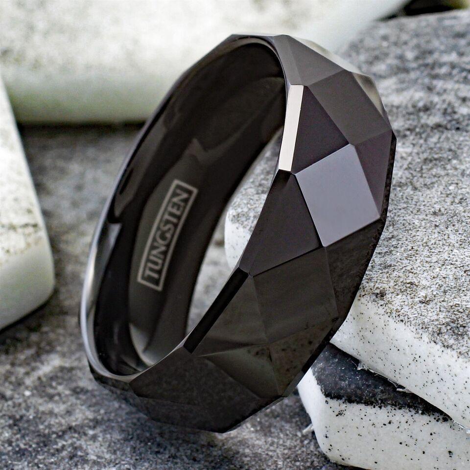 6mm Black Multi-Faceted Wedding Band Ring for Men and Women - Jewelry Store by Erik Rayo