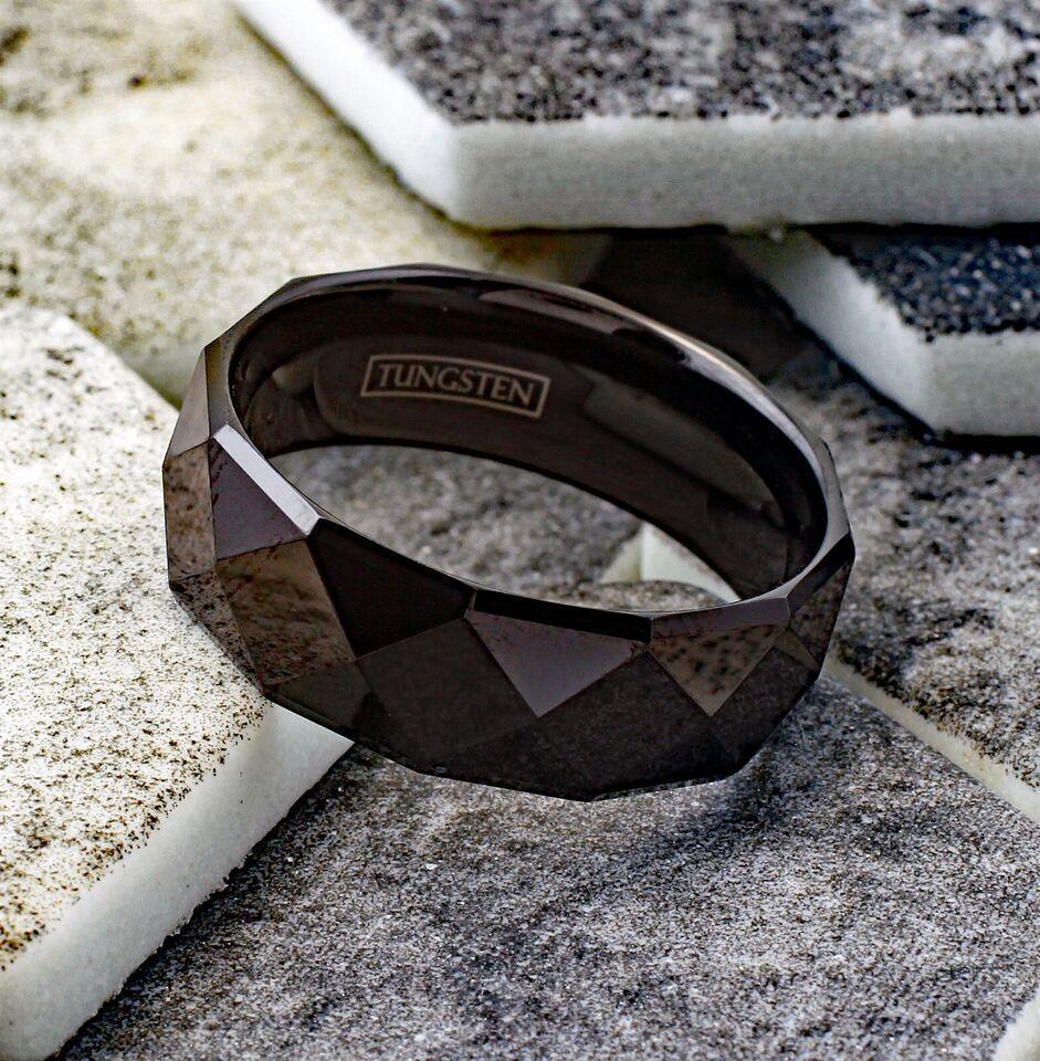 6mm Black Multi-Faceted Wedding Band Ring for Men and Women - Jewelry Store by Erik Rayo