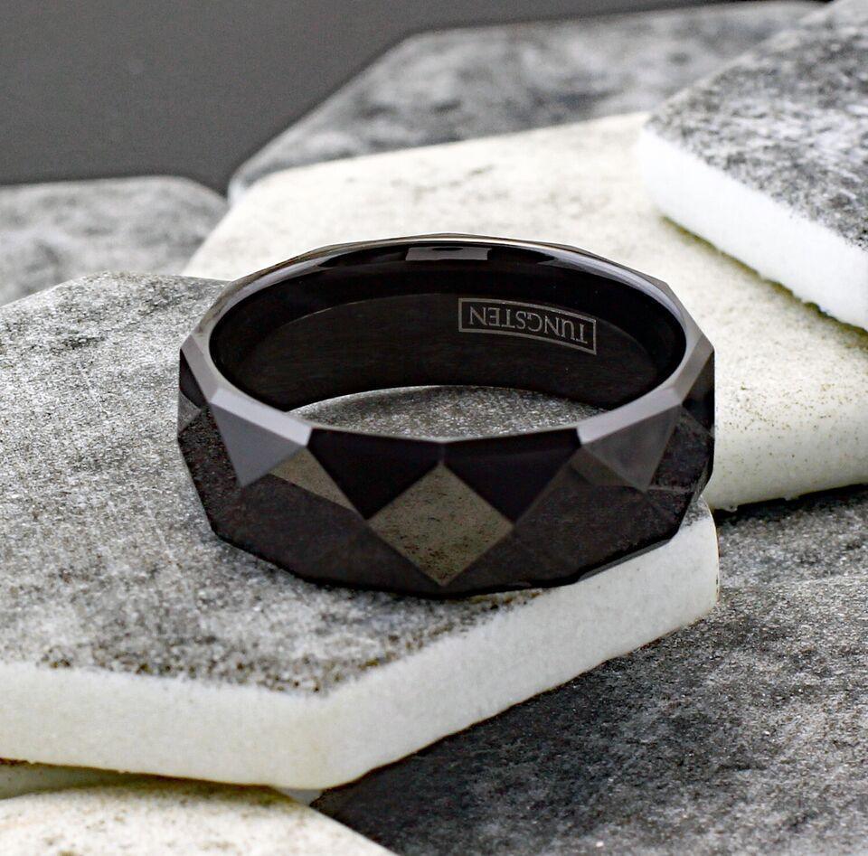 6mm Black Multi-Faceted Wedding Band Ring for Men and Women - Jewelry Store by Erik Rayo