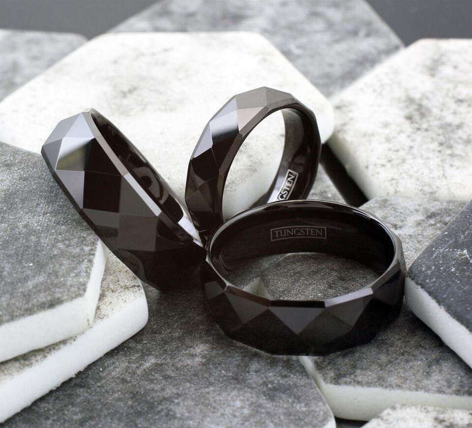 6mm Black Multi-Faceted Wedding Band Ring for Men and Women - Jewelry Store by Erik Rayo