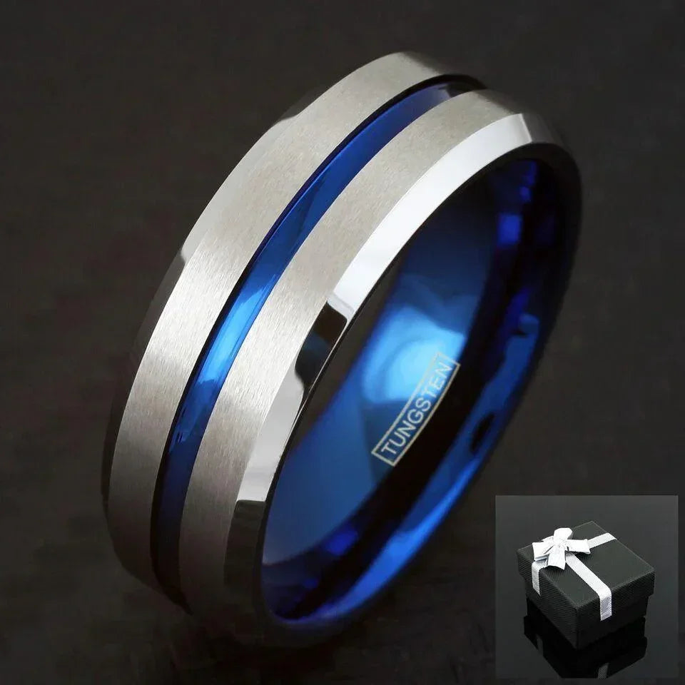 Men's Wedding Band Rings | Silver Blue Line Wedding Rings for Men and Women - Jewelry Store by Erik Rayo