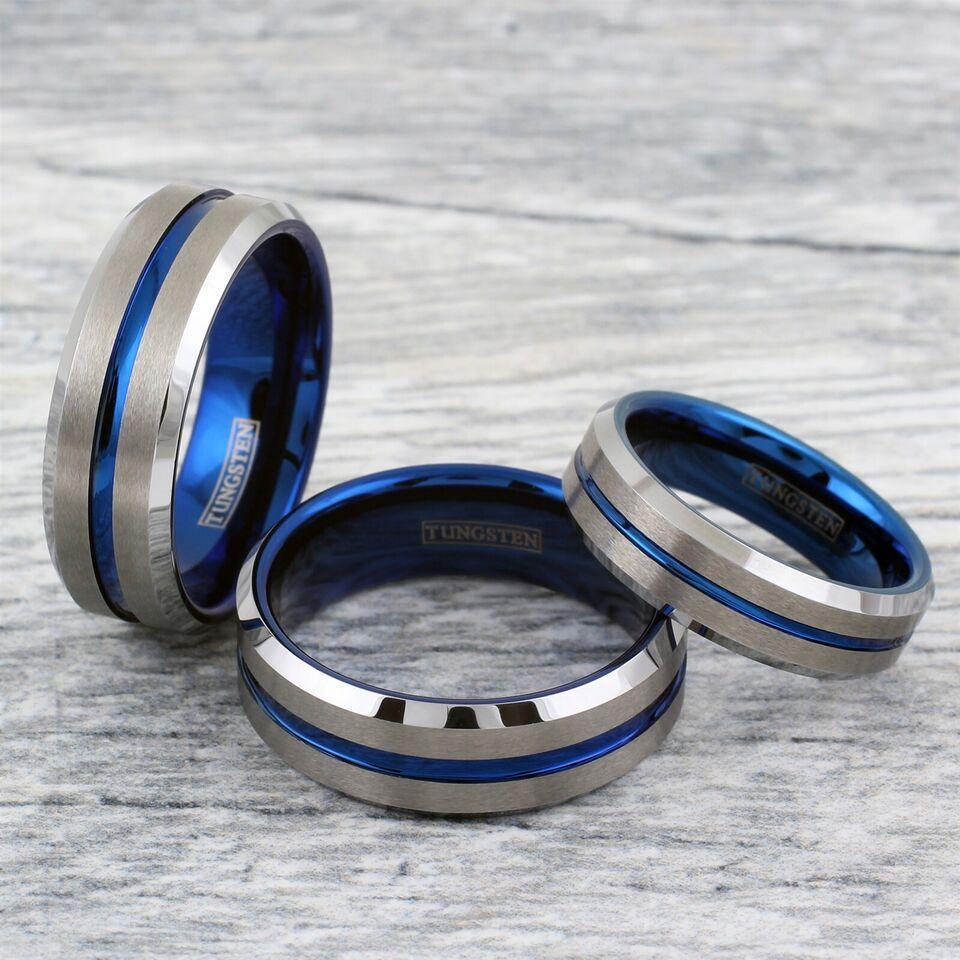 Men's Wedding Band Rings | Silver Blue Line Wedding Rings for Men and Women - Jewelry Store by Erik Rayo