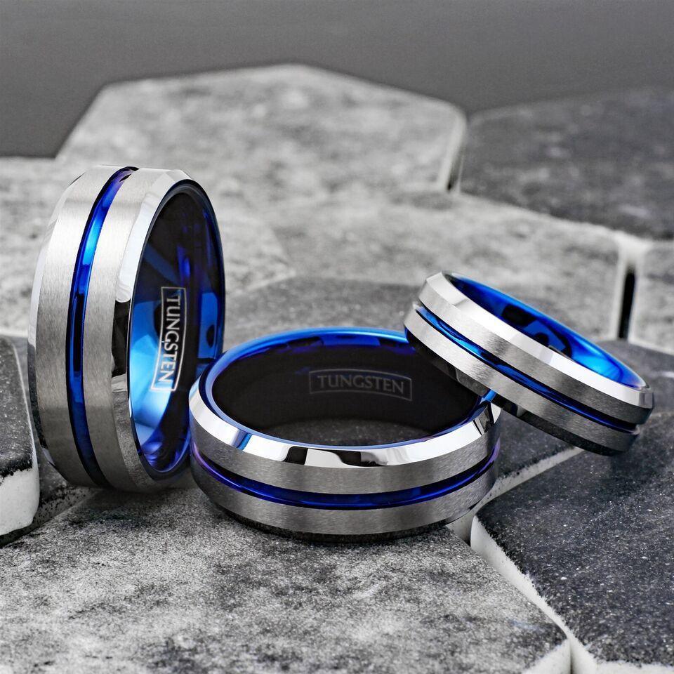 Men's Wedding Band 6mm Silver Blue Line - Unisex Wedding Rings - Jewelry Store by Erik Rayo
