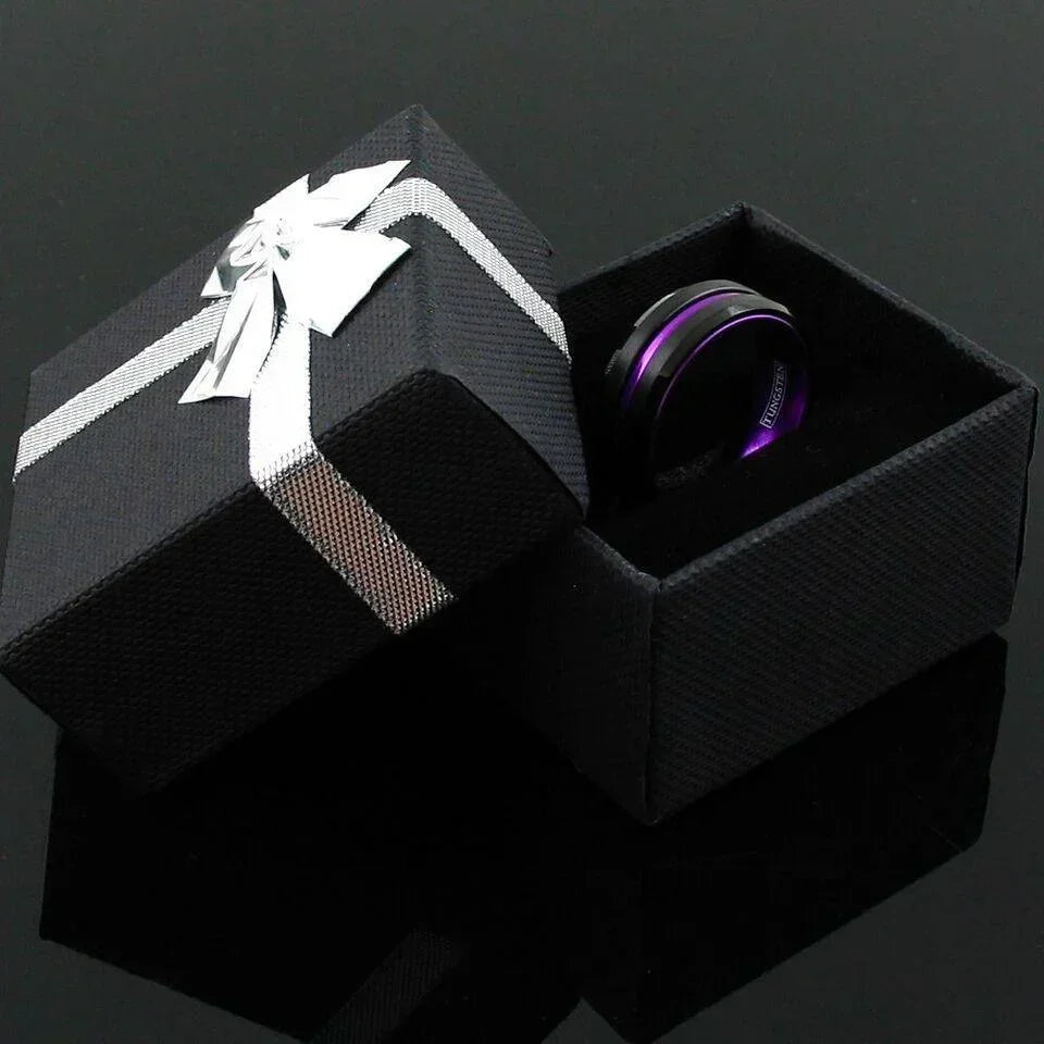 6mm Black Purple Stripe Wedding Band Ring for Men and Women - Jewelry Store by Erik Rayo