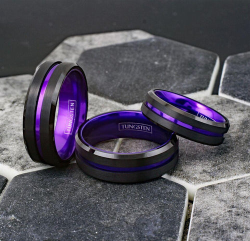 6mm Black Purple Stripe Wedding Band Ring for Men and Women - Jewelry Store by Erik Rayo
