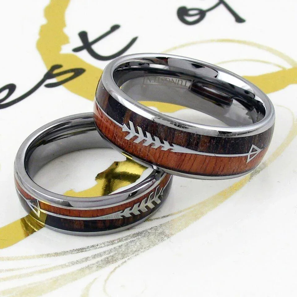 Men's Wedding Band Rings - Silver Wood & Arrow Design - Wedding Rings for Men & Women - Jewelry Store by Erik Rayo