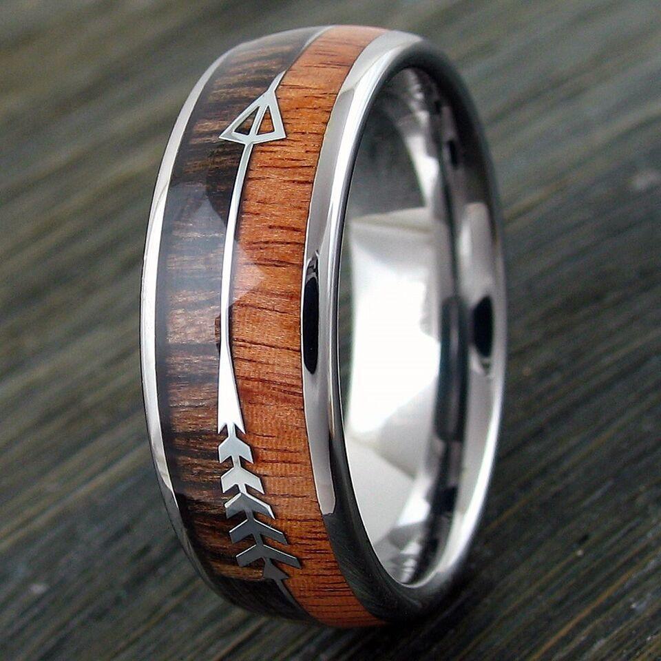 Men's Wedding Band Rings - Silver Wood & Arrow Design - Wedding Rings for Men & Women - Jewelry Store by Erik Rayo