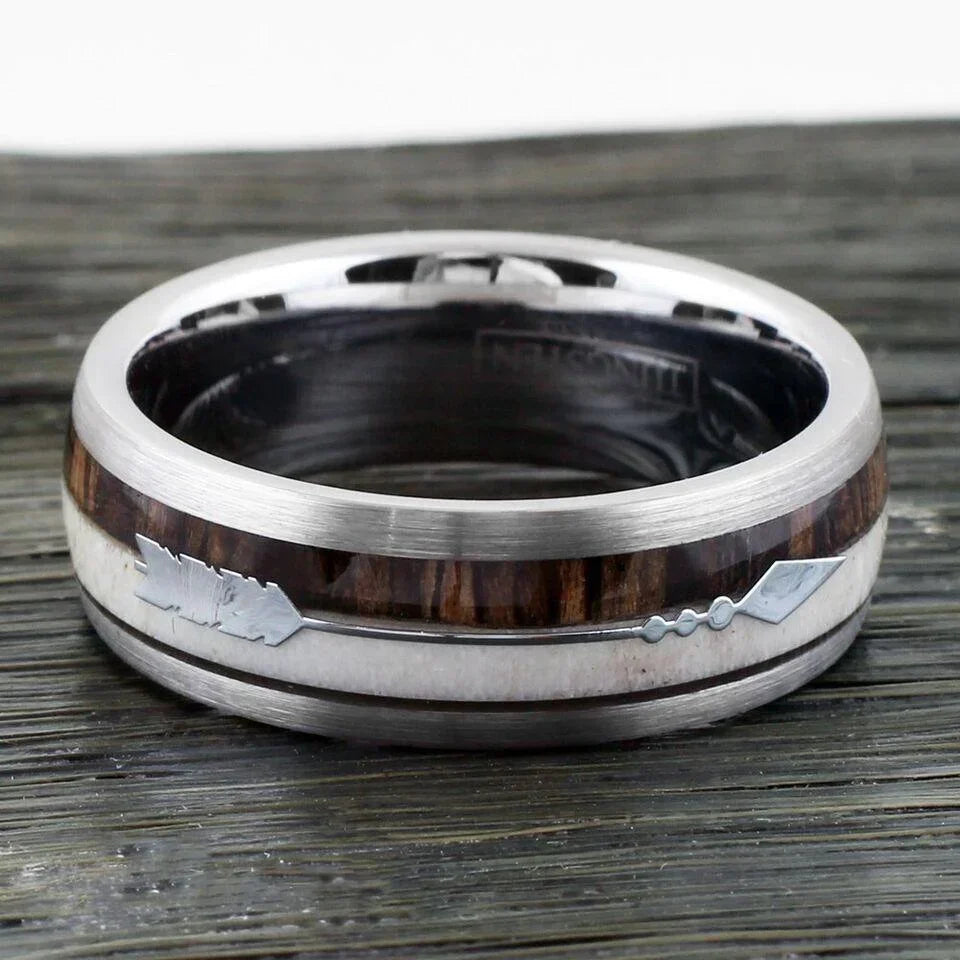 Men's Wedding Band Rings - Silver Deer Antler Wood & Arrow Design - Wedding Rings for Men and Women - Jewelry Store by Erik Rayo