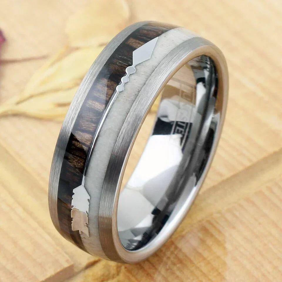 Men's Wedding Band Rings - Silver Deer Antler Wood & Arrow Design - Wedding Rings for Men and Women - Jewelry Store by Erik Rayo
