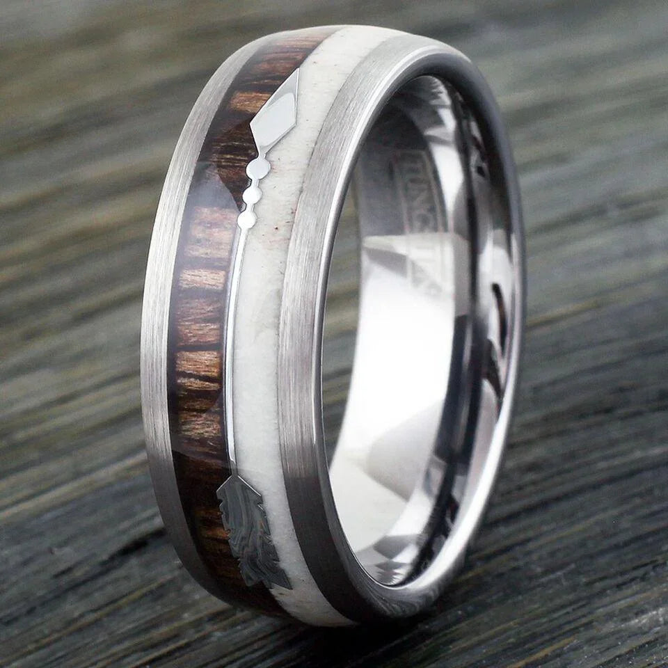 Men's Wedding Band Rings - Silver Deer Antler Wood & Arrow Design - Wedding Rings for Men and Women - Jewelry Store by Erik Rayo