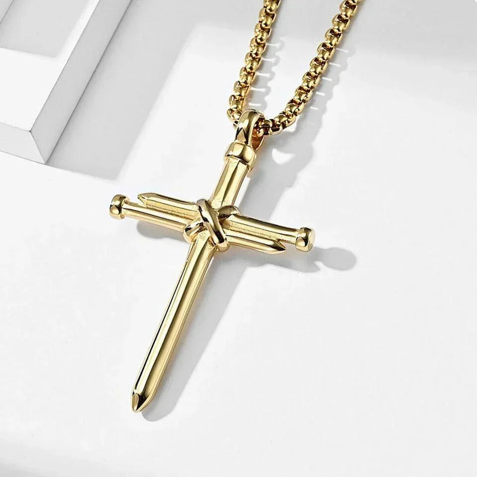 Cross Necklace for Men Nail Gold Pendant Necklace Chain 24 inch Stainless Steel - Jewelry Store by Erik Rayo