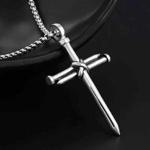 Load image into Gallery viewer, Cross Necklace for Men Nail Silver Pendant Necklace Chain 24 inch Stainless Steel
