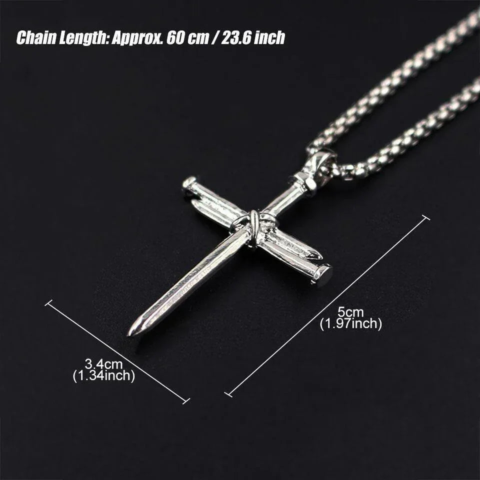 Cross Necklace for Men Nail Silver Pendant Necklace Chain 24 inch Stainless Steel - Jewelry Store by Erik Rayo